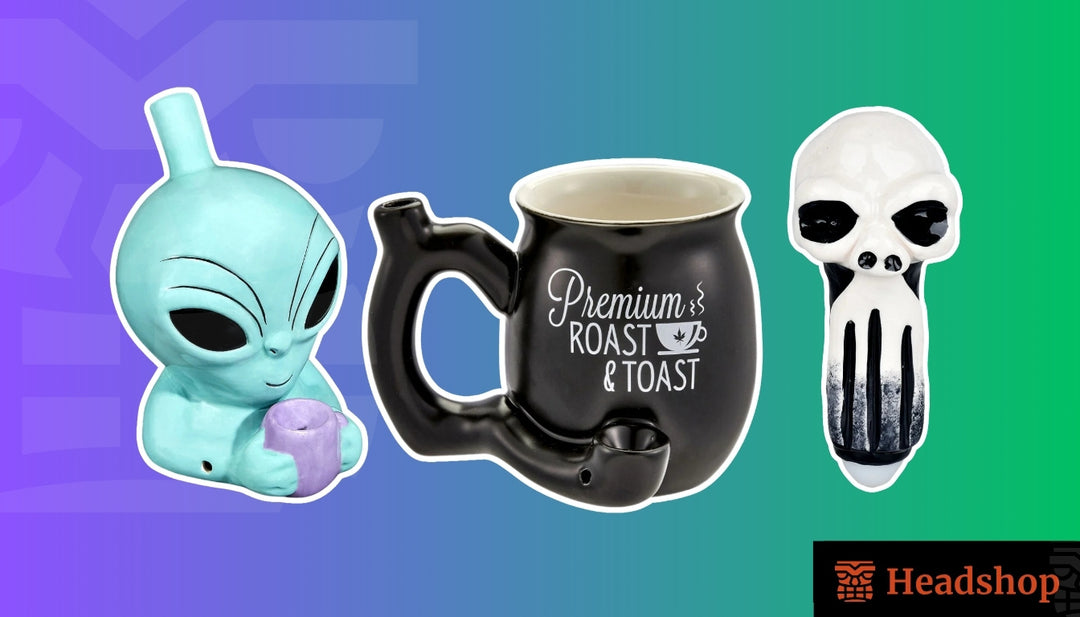 A dirty ceramic pipe with cleaning tools on a table.