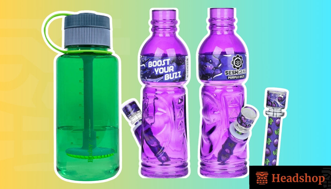 A photo of a plastic water bottle and aluminum foil on a wooden table surrounded by smoke.