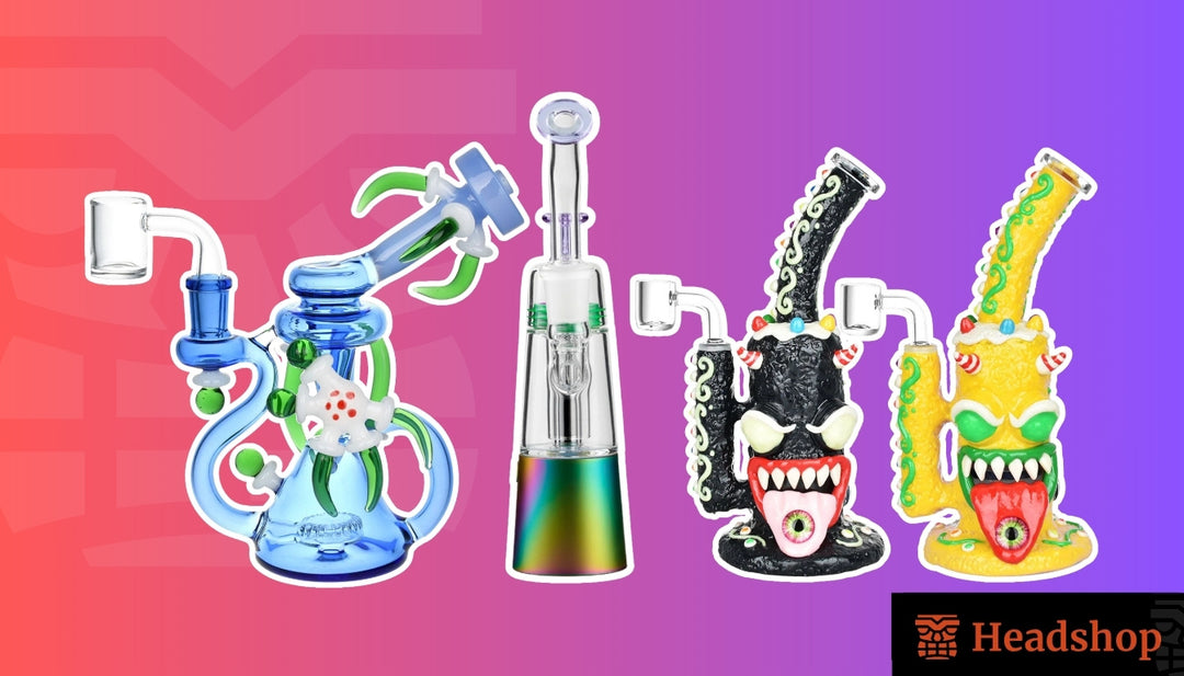 A photo of a bong with a dab nail attachment in a clean, well-lit setting.