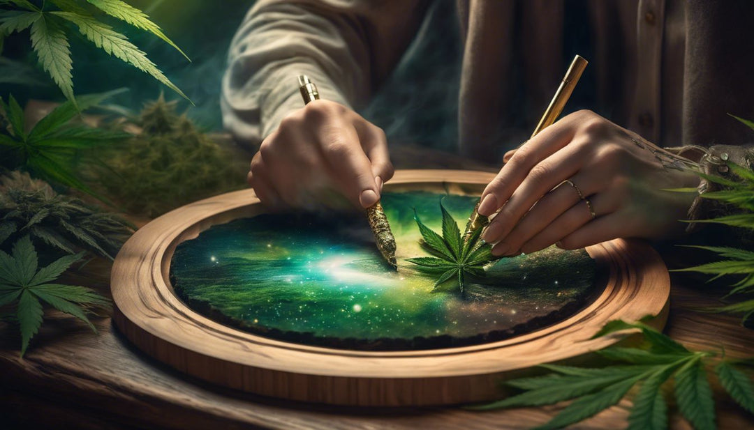 Rolling a perfect blunt surrounded by cannabis accessories in nature.