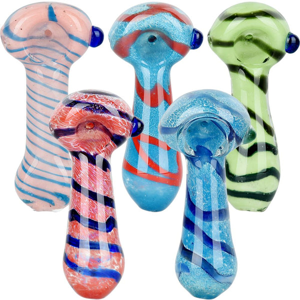 Bold Striation Glass Spoon Pipe - 3.5" / Colors Vary Bold Striation Glass Spoon Pipe - 3.5" / Colors Vary