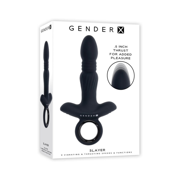 Gender X Slayer Rechargeable Ring Thruster Vibe Silicone Black - Headshop.com