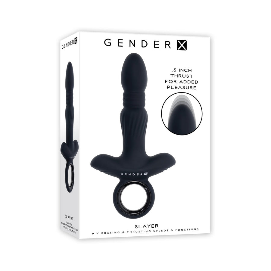 Gender X Slayer Rechargeable Ring Thruster Vibe Silicone Black - Headshop.com