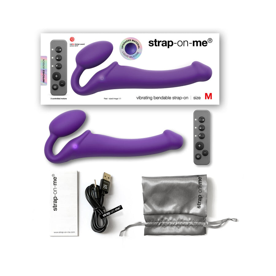 Strap-On-Me Rechargeable Remote-Controlled Silicone Vibrating Bendable Strap-On Purple M - Headshop.com