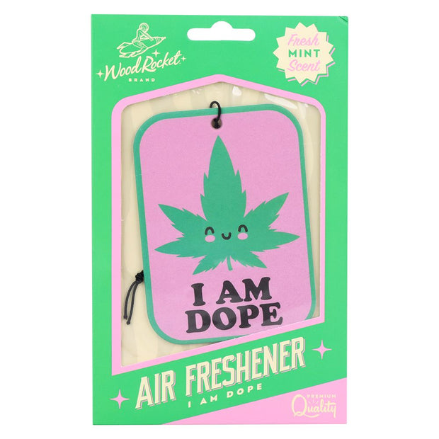 Wood Rocket Car Air Freshener - I Am Dope / Mint Scent / 4"x3" - Headshop.com