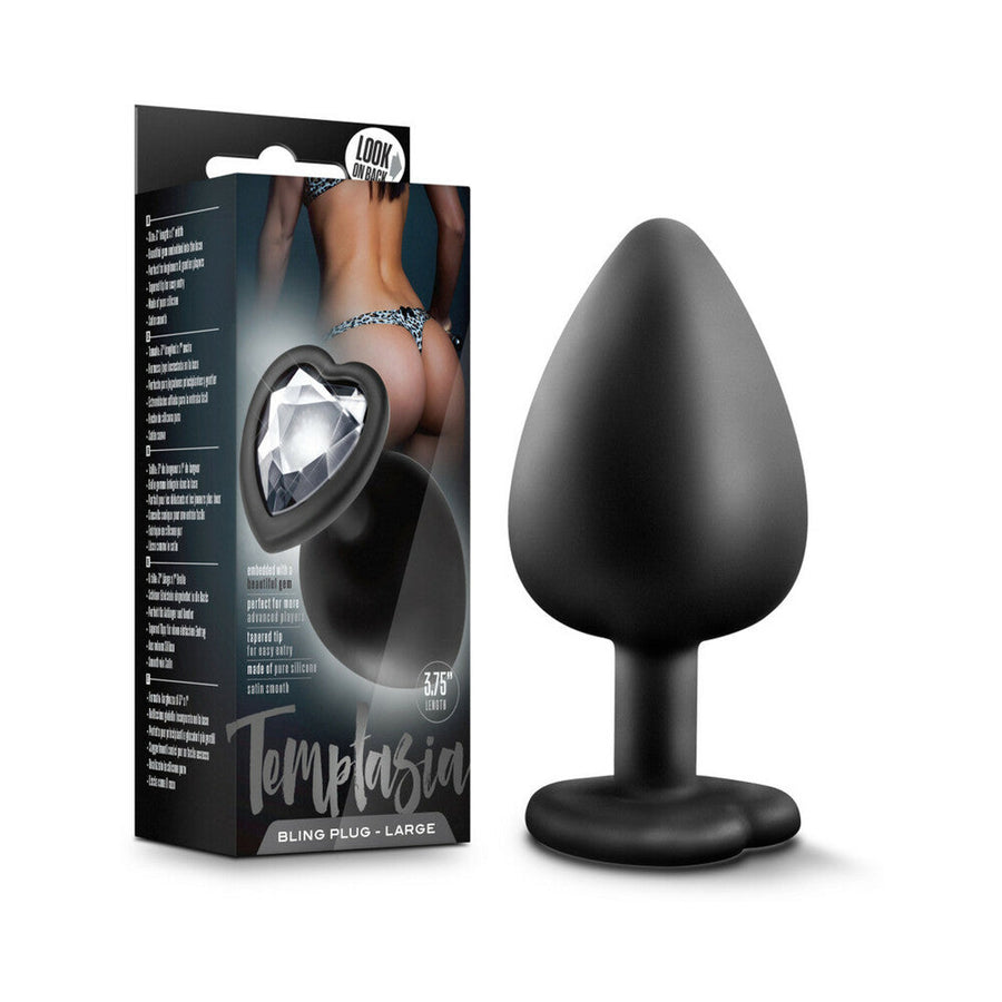 Blush Temptasia Bling Anal Plug with Heart-Shaped Gem Base Large Black - Headshop.com