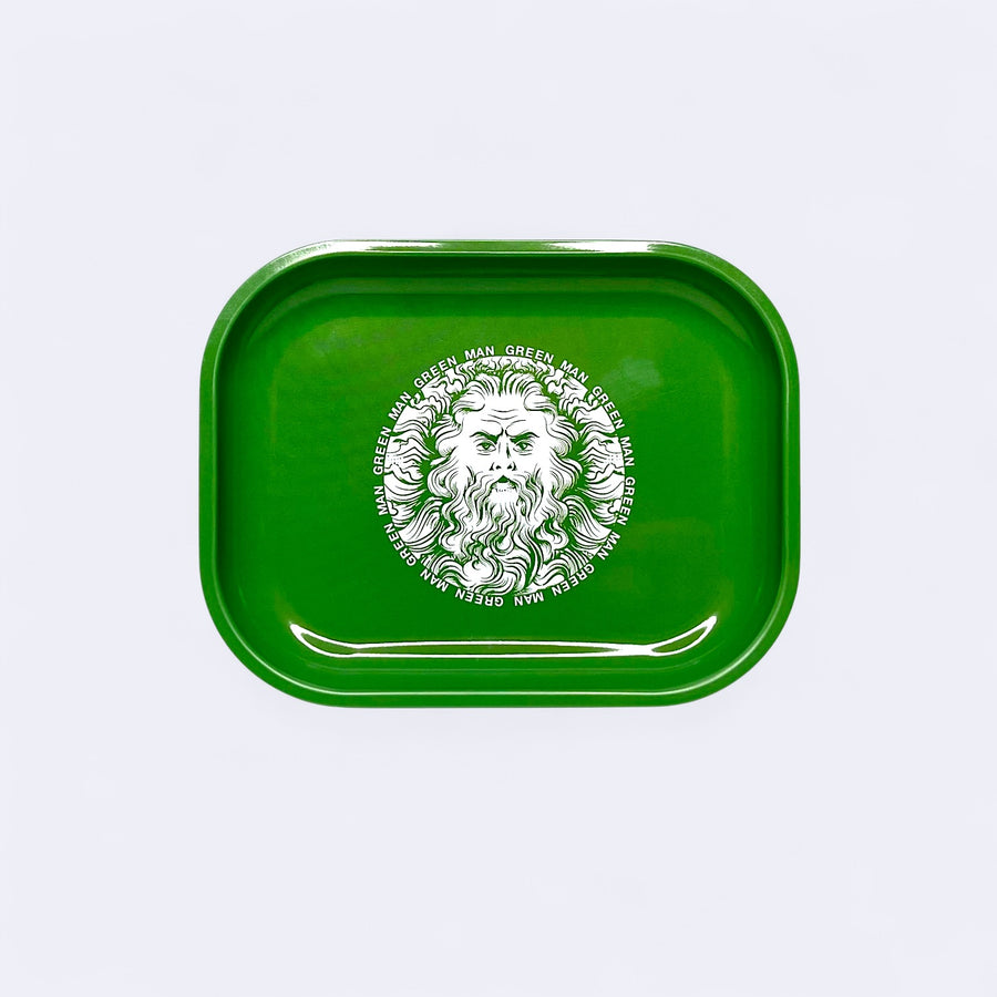 Green Man Metal Rolling Tray, 7” x 5.5” - Headshop.com
