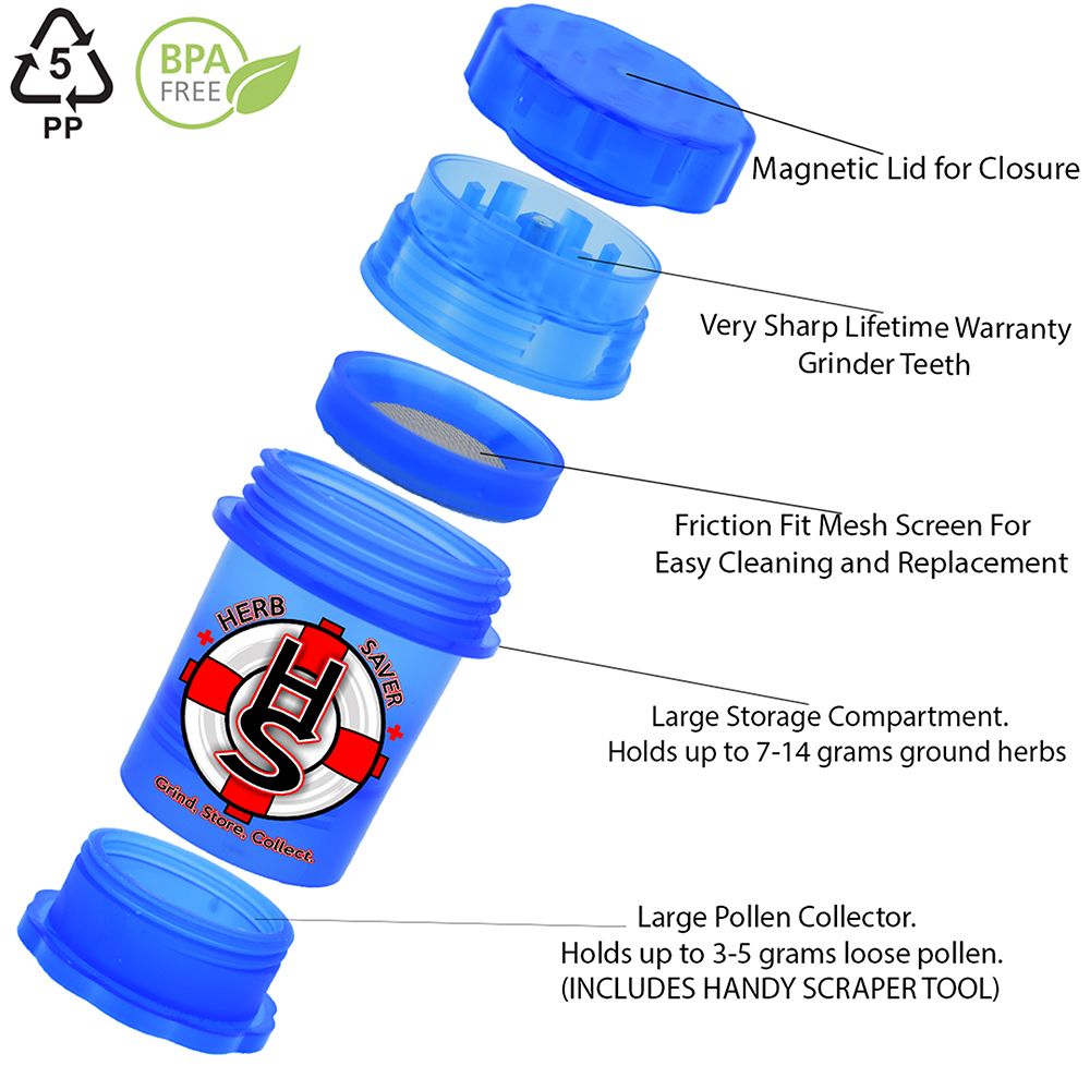 HerbSaver Large Grinder - 3.8" x 2.4" / 4pc / 6ct - Headshop.com