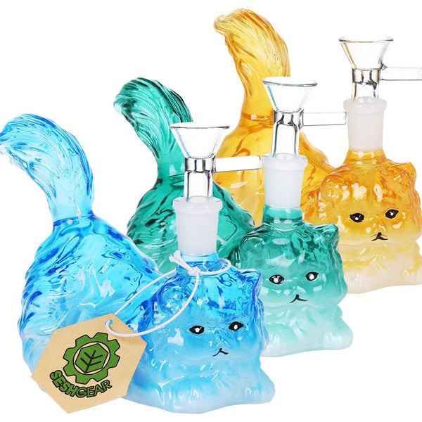 SeshGear Furry Kitty Glass Water Pipe - 4.75" / 14mm F / Colors Vary SeshGear Furry Kitty Glass Water Pipe - 4.75" / 14mm F / Colors Vary