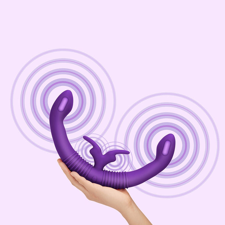 Together Couples Toy Remote-Controlled Dual Ended Rabbit Vibrator Purple - Headshop.com