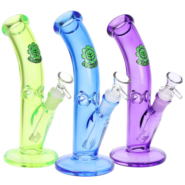 SeshGear Lean Back Bent Tube Colored Glass Water Pipe | 9" | 14mm F SeshGear Lean Back Bent Tube Colored Glass Water Pipe | 9" | 14mm F