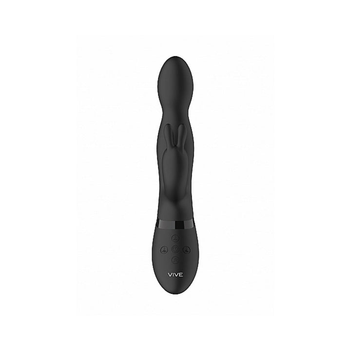 VIVE NIVA Rechargeable 360° Rotating Silicone Rabbit Vibrator Black - Headshop.com