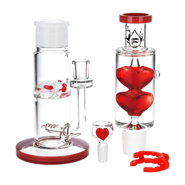 Pulsar Glycerin Hearts Glass Water Pipe with Gem Hearts - 13.75" / 14mm F - Headshop.com
