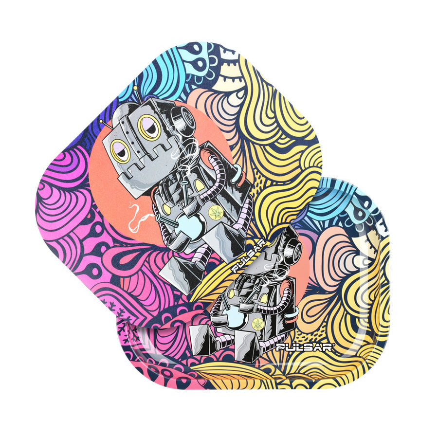 Pulsar Mini Metal Rolling Tray w/ Lid - DopeBot / 7"x5.5" - Headshop.com