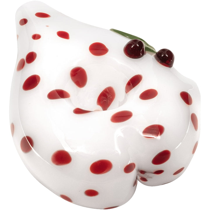 Elegant White Heart-Shaped Glass Hand Pipe with Red Polka Dots - Headshop.com