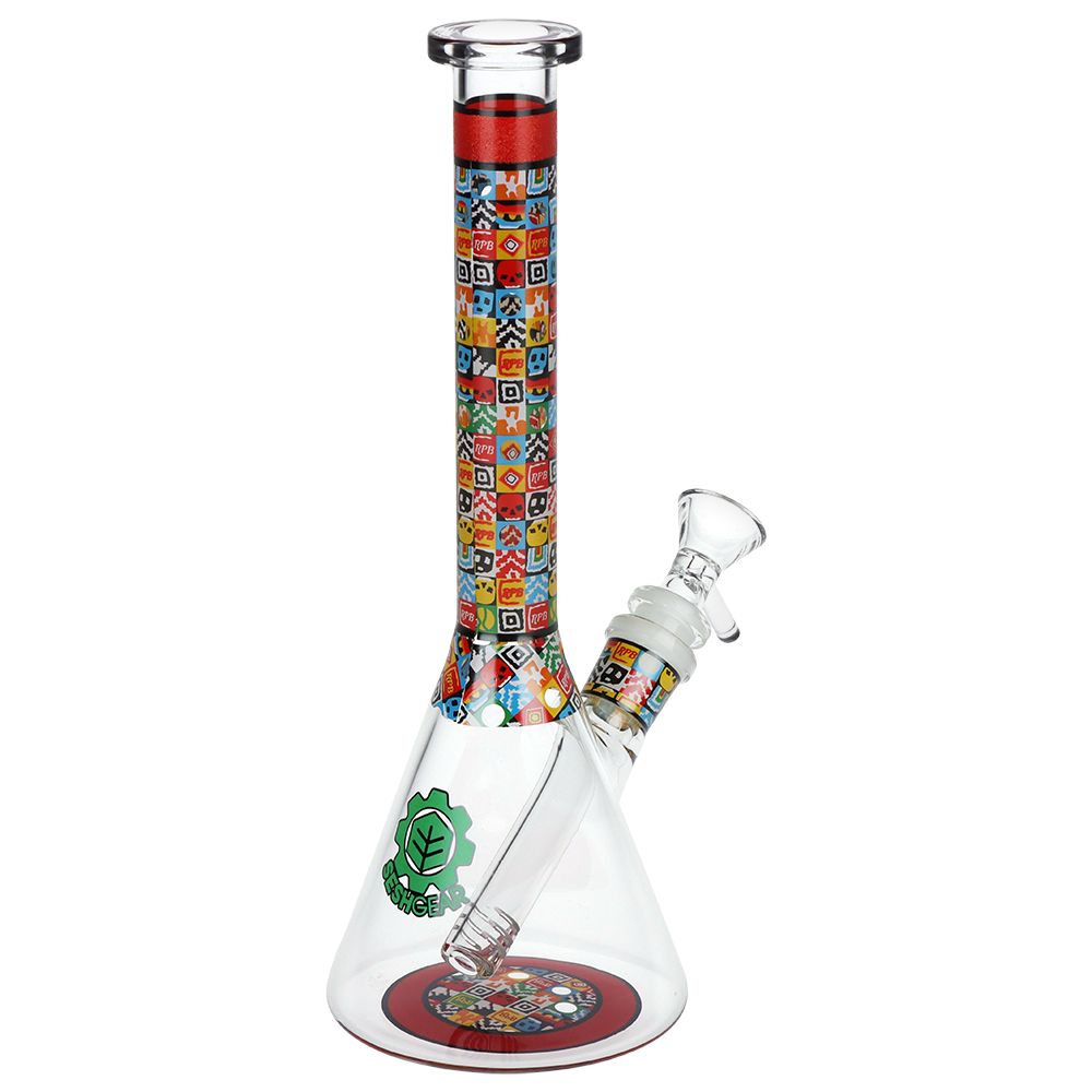SeshGear Icon Blocks Pattern Beaker Glass Water Pipe - 10" / 14mm F / Colors Vary - Headshop.com