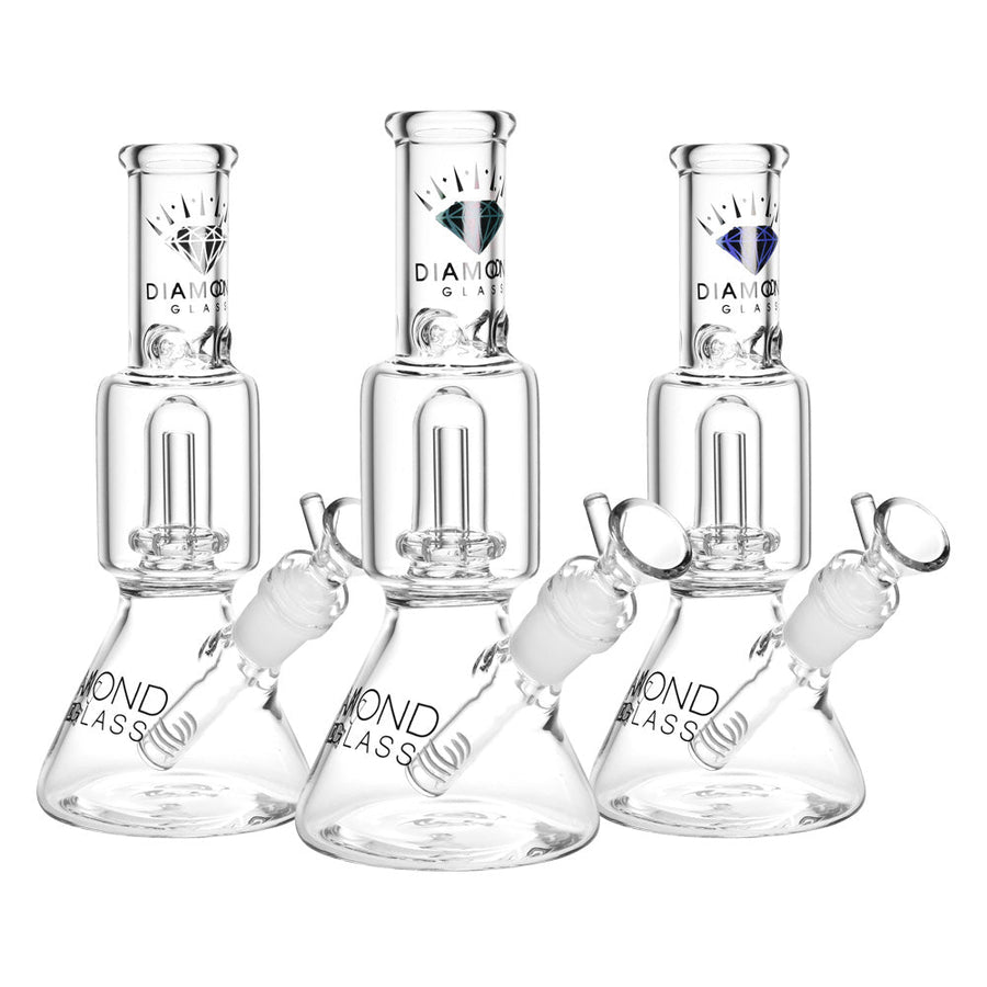 Diamond Glass Gold Little Beaker Water Pipe - 8"/14mm F/Clrs Vry - Headshop.com