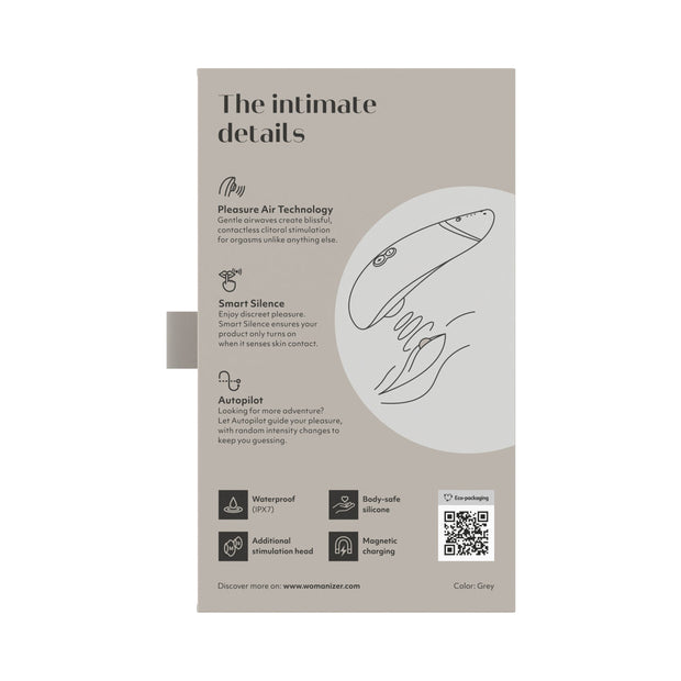 Womanizer Premium 2 Rechargeable Silicone Luxurious Pleasure Air Clitoral Stimulator Warm Gray - Headshop.com
