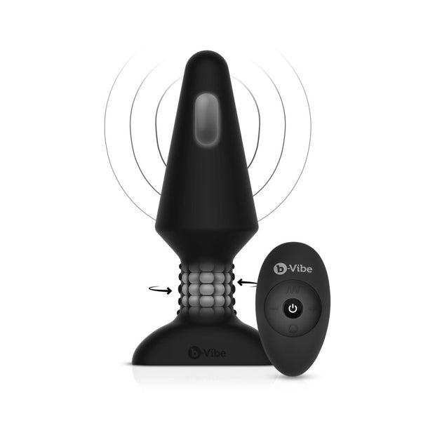b-Vibe Rimming XL Rotating and Vibrating Remote Control Plug Black - Headshop.com
