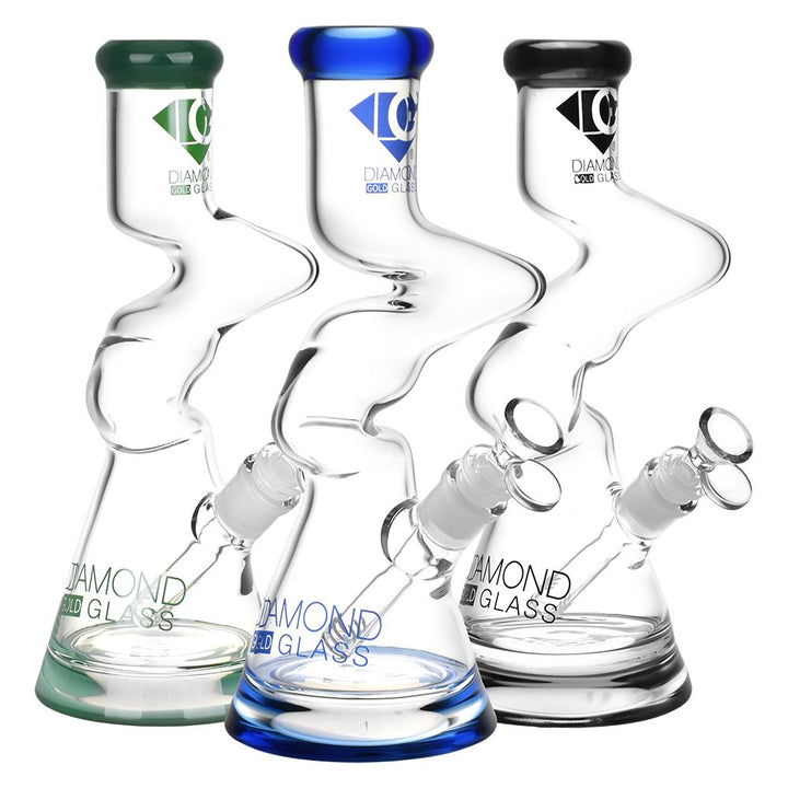 Diamond Glass Gold Zong Beaker Water Pipe - 11" / 14mm F / Colors Vary - Headshop.com