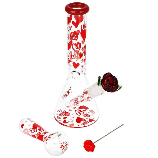 Pulsar Valentine's Hearts 'n' Roses Glass Herb Pipe Duo - 10" / 14mm F Pulsar Valentine's Hearts 'n' Roses Glass Herb Pipe Duo - 10" / 14mm F