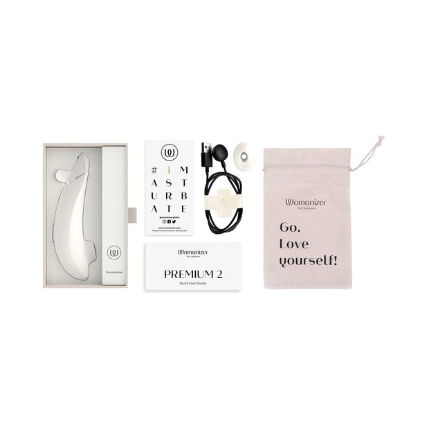 Womanizer Premium 2 Rechargeable Silicone Luxurious Pleasure Air Clitoral Stimulator Warm Gray - Headshop.com