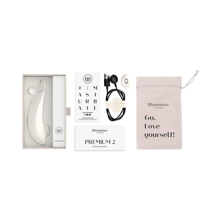 Womanizer Premium 2 Rechargeable Silicone Luxurious Pleasure Air Clitoral Stimulator Warm Gray - Headshop.com