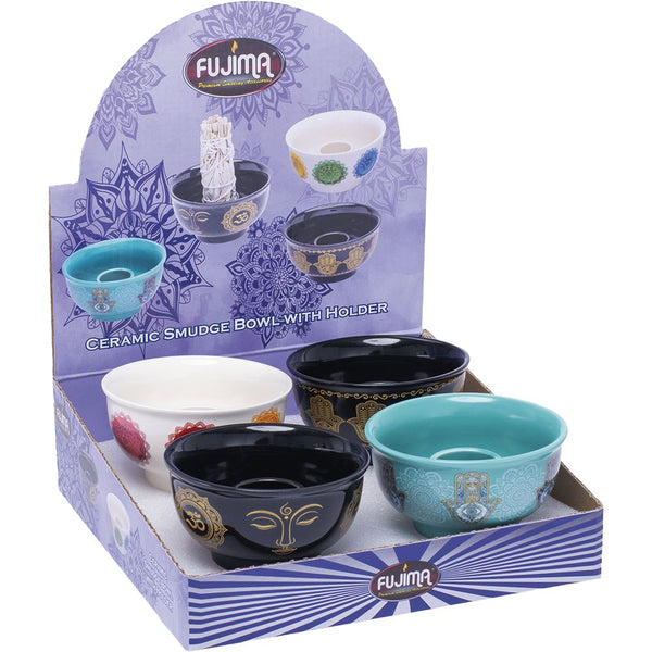 Fujima Ceramic Sage Smudge Bowl with Holder - 2.25" / 4ct Fujima Ceramic Sage Smudge Bowl with Holder - 2.25" / 4ct