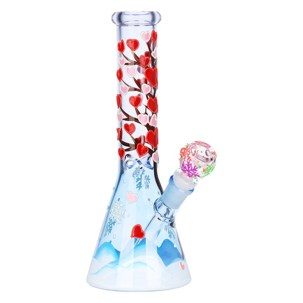 Heart Blossom Beaker Glass Water Pipe - 10" / 14mm F Heart Blossom Beaker Glass Water Pipe - 10" / 14mm F