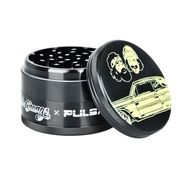 6PC DISPLAY - Cheech & Chong's x Pulsar Metal Grinder - Black / 4pc / 2.5" - Headshop.com