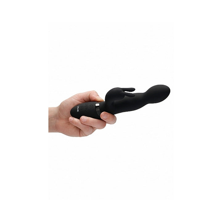 VIVE NIVA Rechargeable 360° Rotating Silicone Rabbit Vibrator Black - Headshop.com