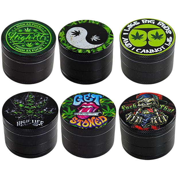 Smokezilla Graphic Metal Grinder - 4pc/2"/Asst - 6PC DISPLAY - Headshop.com