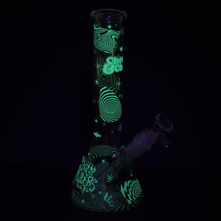 Cheech & Chong Glass Optical Illusion Glow Glass Beaker Water Pipe - 10" / 14mm F - Headshop.com