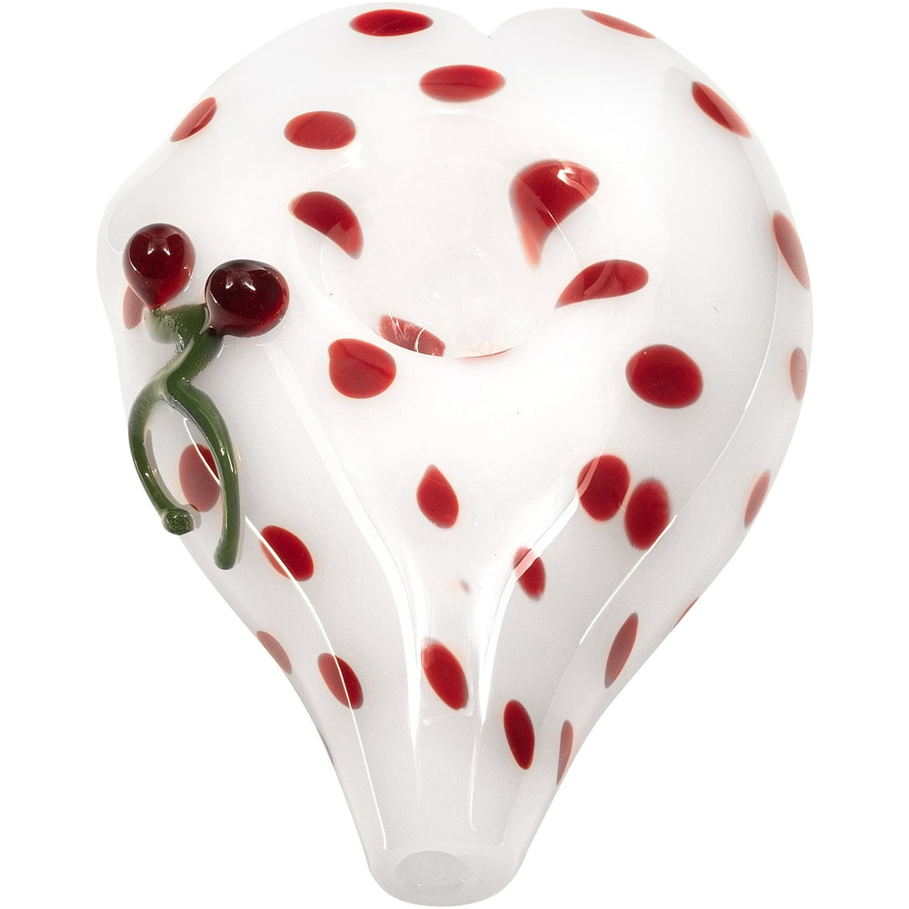 Elegant White Heart-Shaped Glass Hand Pipe with Red Polka Dots - Headshop.com