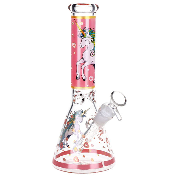 Pink Unicorn Beaker Glass Water Pipe - 10" / 14mm F Pink Unicorn Beaker Glass Water Pipe - 10" / 14mm F