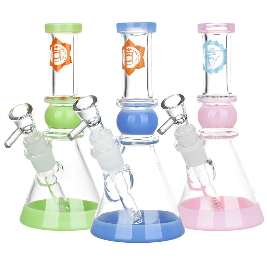 Om Sweet Om Chakra Beaker Water Pipe - 7" / Colors Vary - Headshop.com