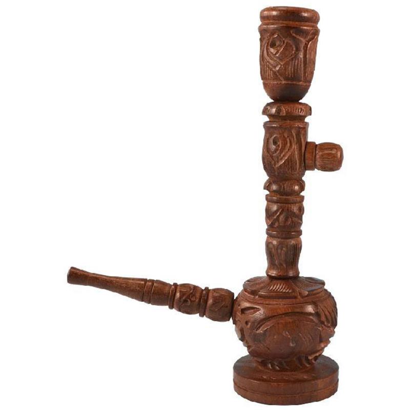 Carved Adjustable Wooden Pipe w/ Stone Bowl - Headshop.com
