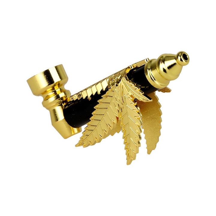 Metal Hemp Leaf Hand Pipe - 3.5" 12ct - Headshop.com