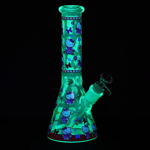 Hello Kitty Neon Beaker Glass Water Pipe - 10" / 14mm F / Colors Vary
