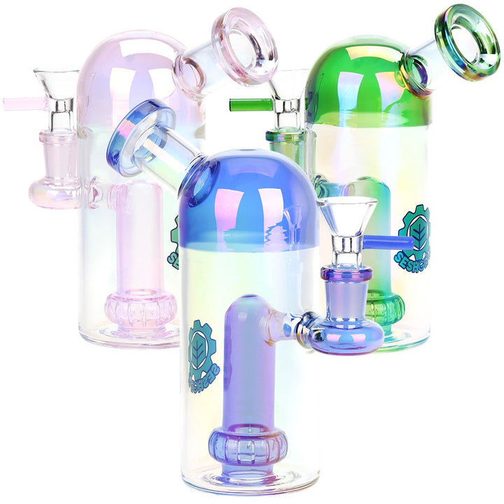 SeshGear Space Dome Showerhead Perc Electroplated Glass Water Pipe - 6.25" / 14mm F / Colors Vary - Headshop.com