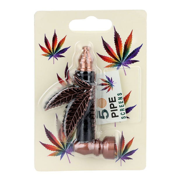 Metal Hemp Leaf Hand Pipe - 3.5" 12ct - Headshop.com