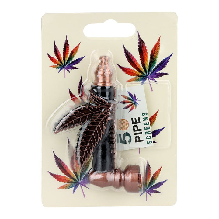 Metal Hemp Leaf Hand Pipe - 3.5" 12ct - Headshop.com