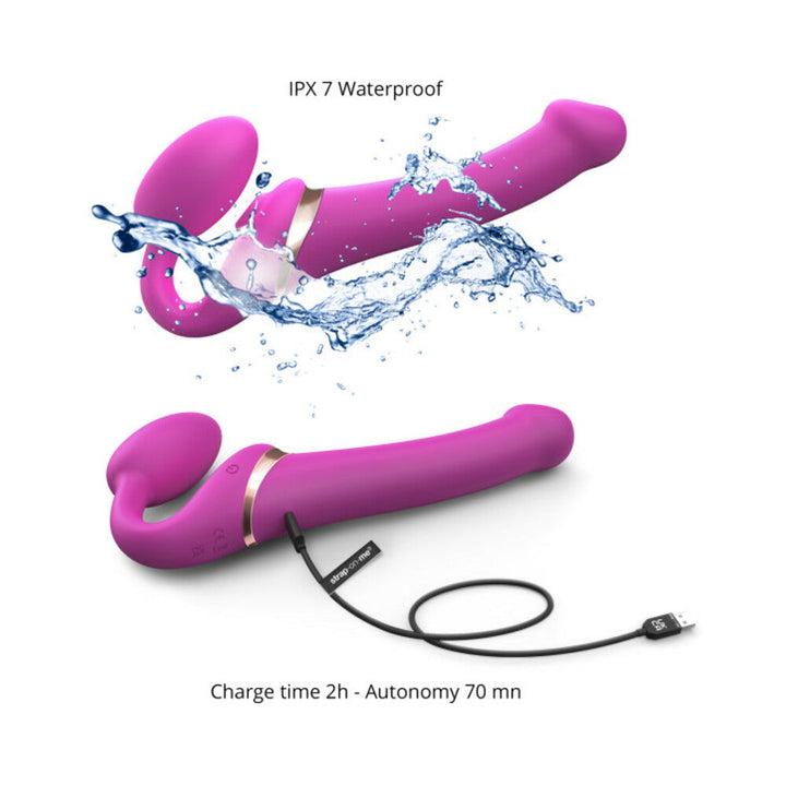 Strap-On-Me Rechargeable Remote-Controlled Multi Orgasm Bendable Strap-On Fuchsia M - Headshop.com