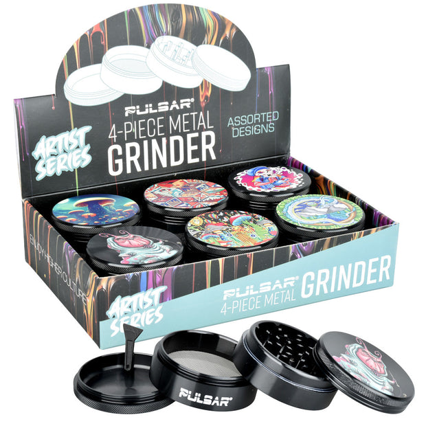 Pulsar Artist Series Grinder - 2.5" / 4pc / Assorted Designs 6PC DISPLAY - Headshop.com