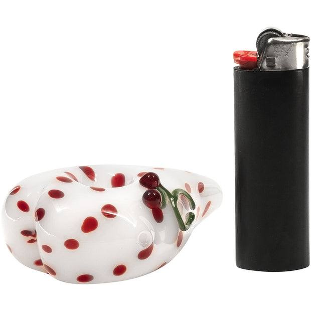 Elegant White Heart-Shaped Glass Hand Pipe with Red Polka Dots - Headshop.com