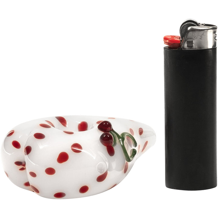 Elegant White Heart-Shaped Glass Hand Pipe with Red Polka Dots - Headshop.com
