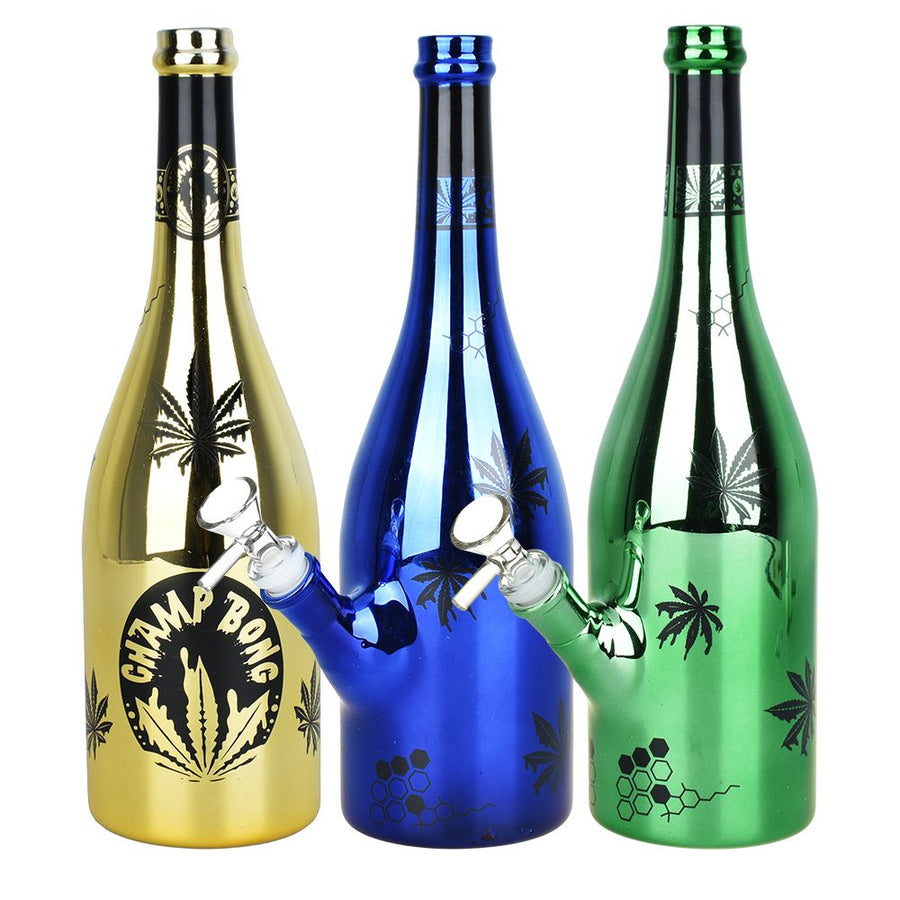 Dabtized Champagne Bottle Glass Water Pipe - 12" / 14mm F / Assorted Colors - Headshop.com