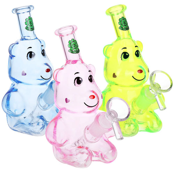 SeshGear Happy Bears Glass Water Pipe - 5" / 14mm F / Colors Vary SeshGear Happy Bears Glass Water Pipe - 5" / 14mm F / Colors Vary