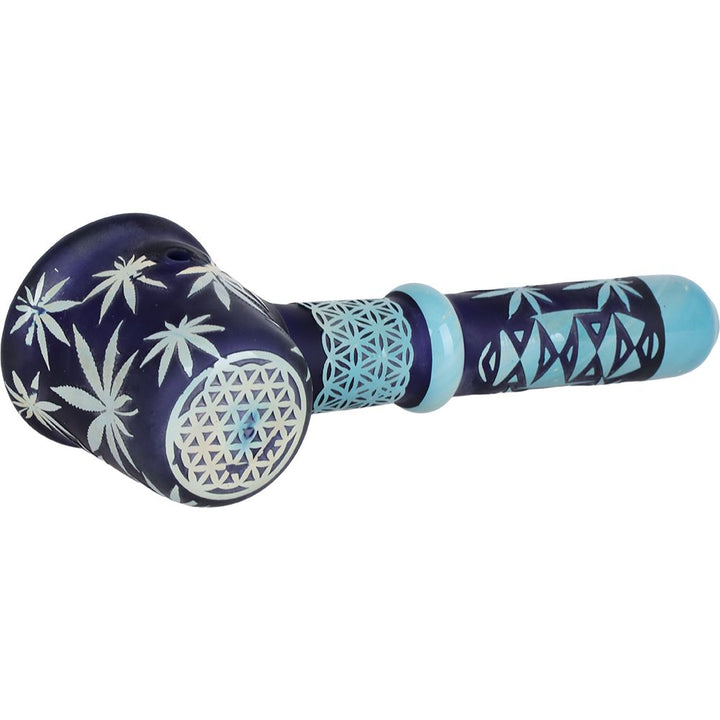 Flower of Leaf Sandblasted Glass Hand Pipe - 4.75"" / Colors Vary - Headshop.com