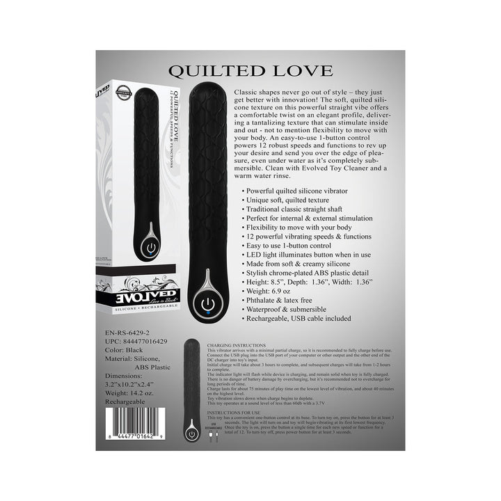 Evolved Quilted Love Rechargeable Textured Silicone Sli mline Vibrator Black - Headshop.com